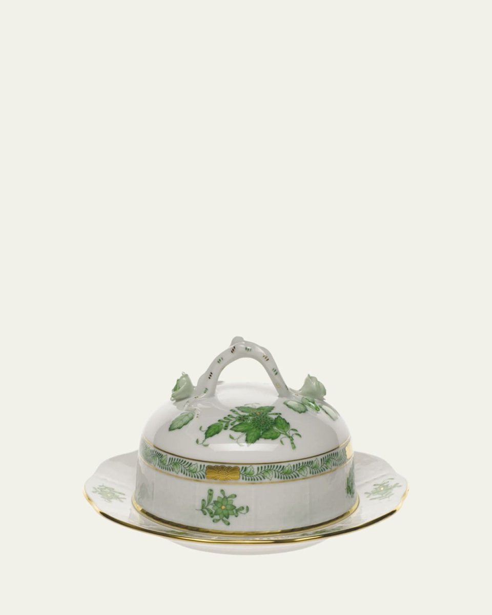 Chinese Bouquet Green Covered Butter Dish